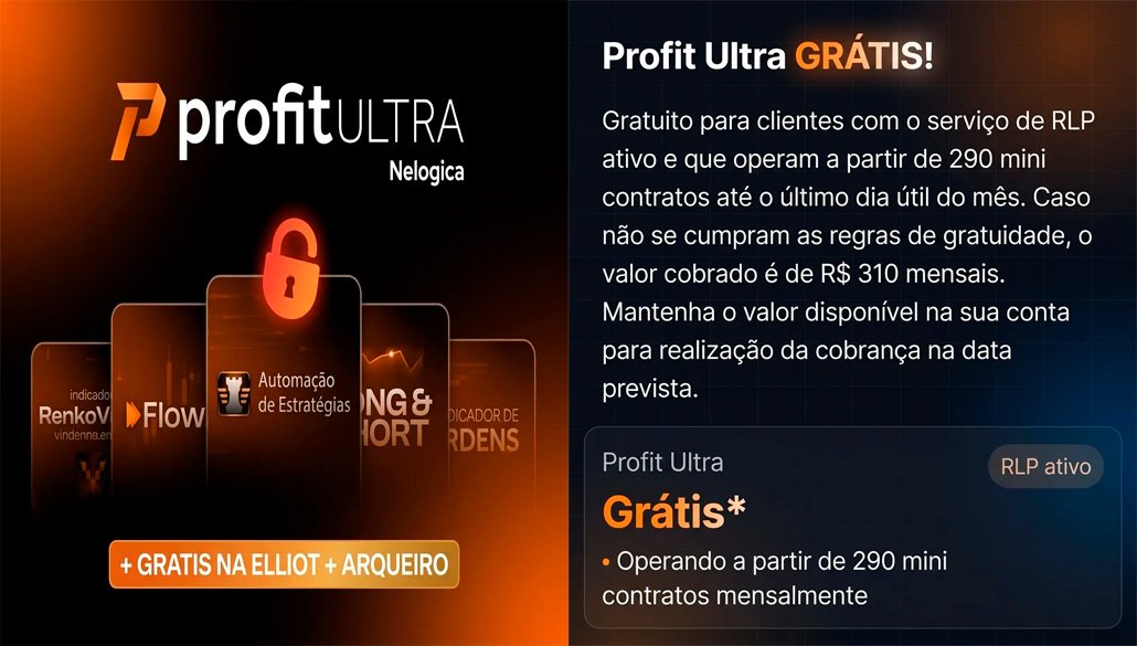 Profit Ultra grátis na Elliot: parceria Trader Arqueiro, RLP ativo e 290 mini contratos mensais